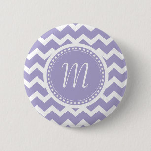 Chevron Monogram Retro Purple and White 2 Inch Round Button