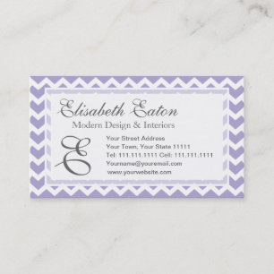 Chevron Monogram Retro Purple and White Business Card