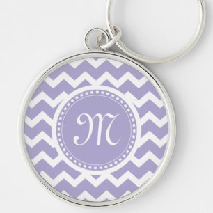 Chevron Monogram Retro Purple and White Keychain