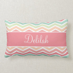 Chevron Name Pastel Pink Green Lumbar Pillow