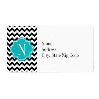 Chevron noir et blanc avec Monogramme Turquoise