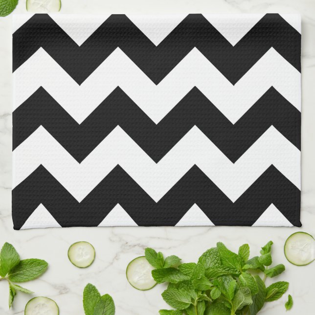 Chevron noir et blanc Serviettes de cuisine imprim (Plié)