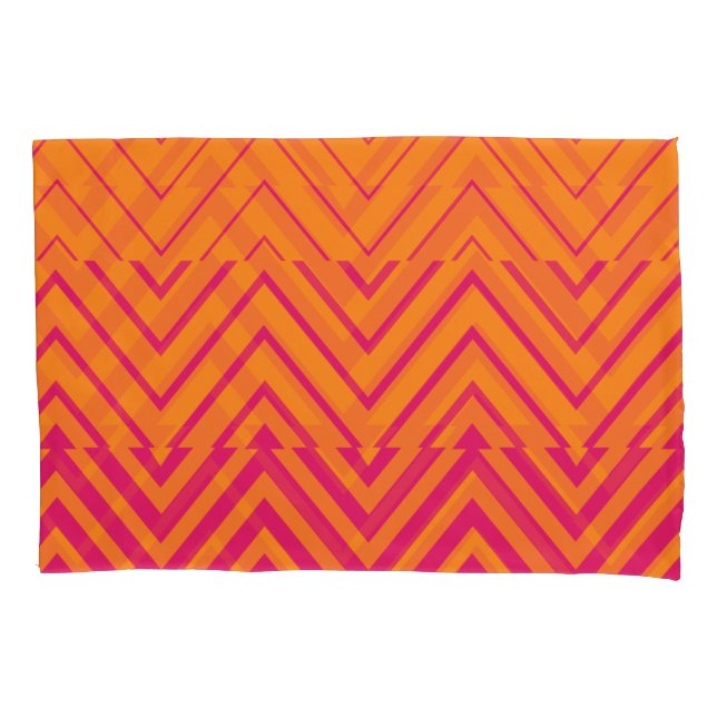 Chevron Ombre Stencil | hot pink orange Pillowcase (Front)