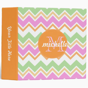 Chevron Orange Pink Green Monogram Circle Stitch Binder