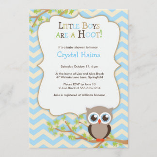 Chevron Owl Themed Baby Shower Invitations - Boy