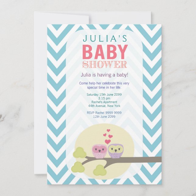 Chevron Owls in Tree Baby shower Invitation (Devant)