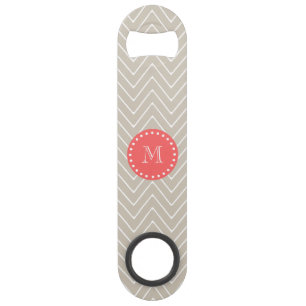 Chevron Pattern 2A Monogram Beige Coral Bar Key