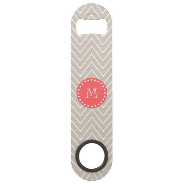 Chevron Pattern 2A Monogram Beige Coral Bar Key (Front)