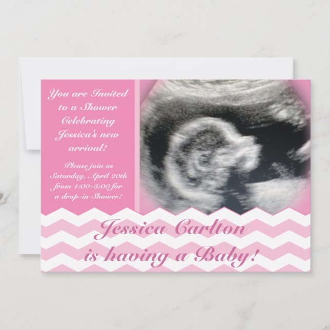 Chevron Pattern Baby Girl Shower Invitations (Front)