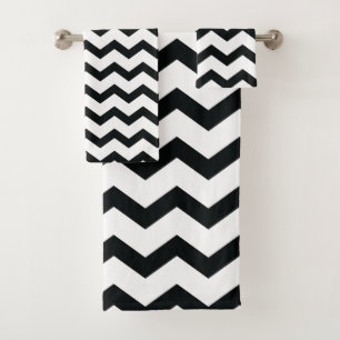 Chevron Pattern Black and White Bath Towel Set