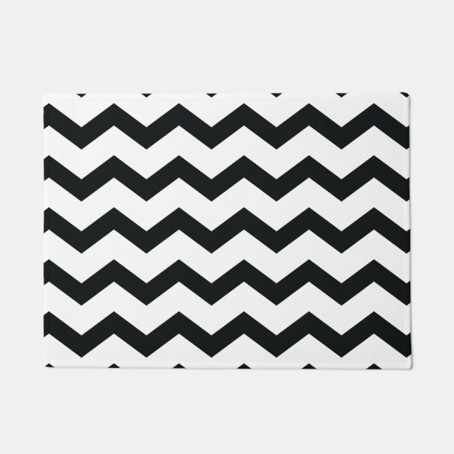 Chevron Pattern Black and White Doormat (Front)