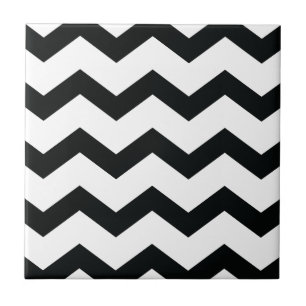 Chevron Pattern Black and White Tile