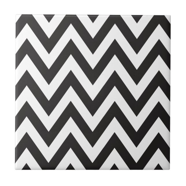 Chevron Pattern Black White Geometric Art Designs Tile (Front)