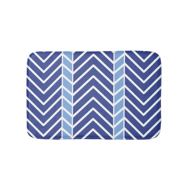 Chevron Pattern Blue Bath Mat (Front)