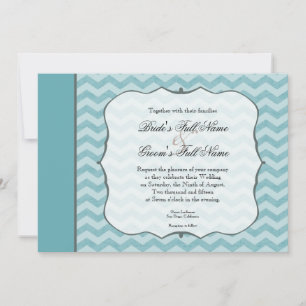 Chevron Pattern Bracket Frame Teal Blue Wedding Invitation