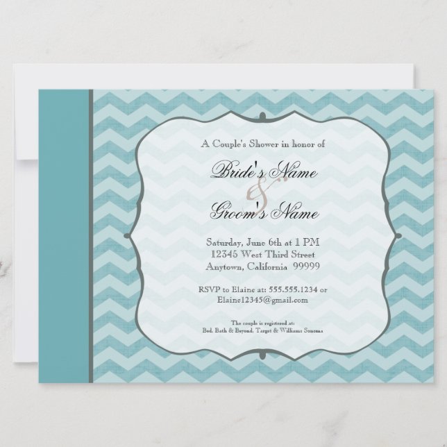 Chevron Pattern Bracket Frame Teal Couple's Shower Invitation (Front)