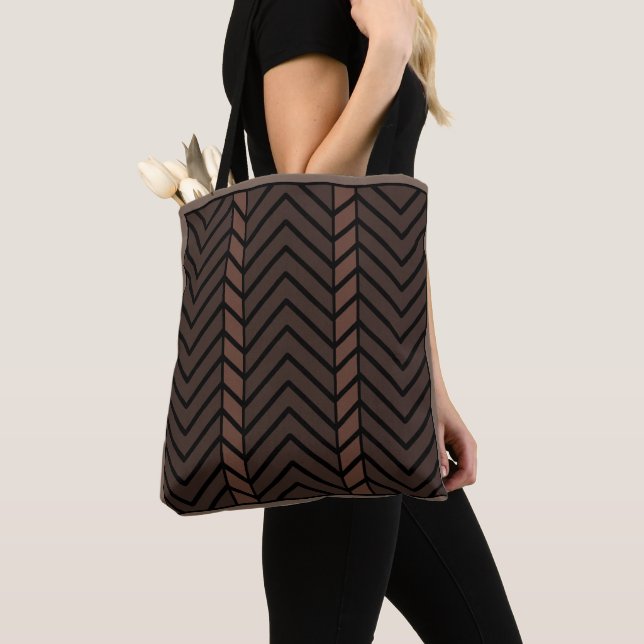 Chevron Pattern Brown Tote Bag (Close Up)