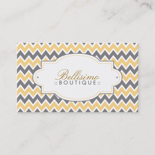 Chevron Pattern Business Card (lemon/grey) (Front)