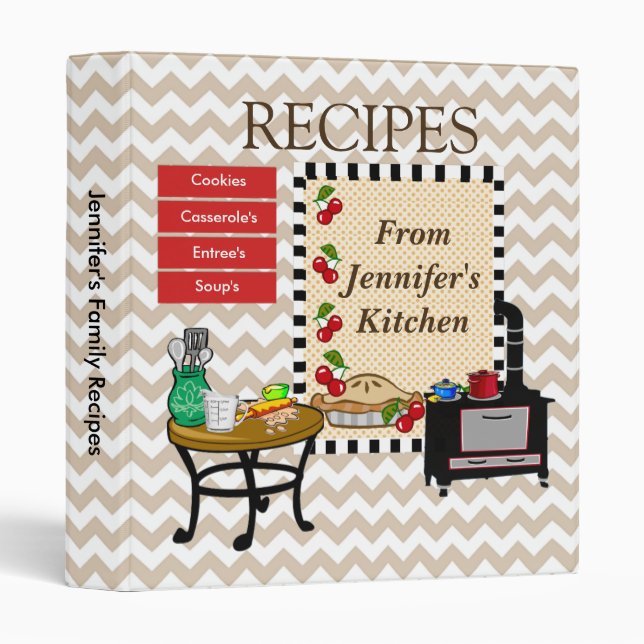 Chevron Pattern Country Recipe Cookbook Binder (Front/Spine)