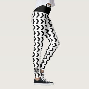 Chevron Pattern Cute Monogrammed White Black Leggings