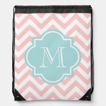 Chevron pattern drawstring bag with monogram