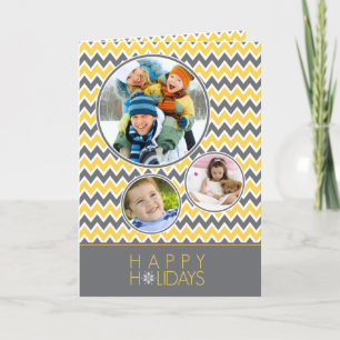 Chevron Pattern Family Holiday Card (yellow/grey)