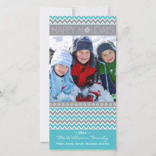 Chevron Pattern Family Holiday Photocard (aqua) Card