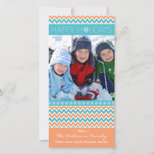 Chevron Pattern Family Holiday Photocard (coral) Card