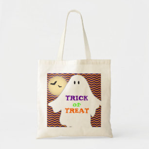 Chevron pattern & ghost Halloween Trick or Treat Tote Bag