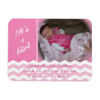 Chevron Pattern Girl Birth Announcement Magnet