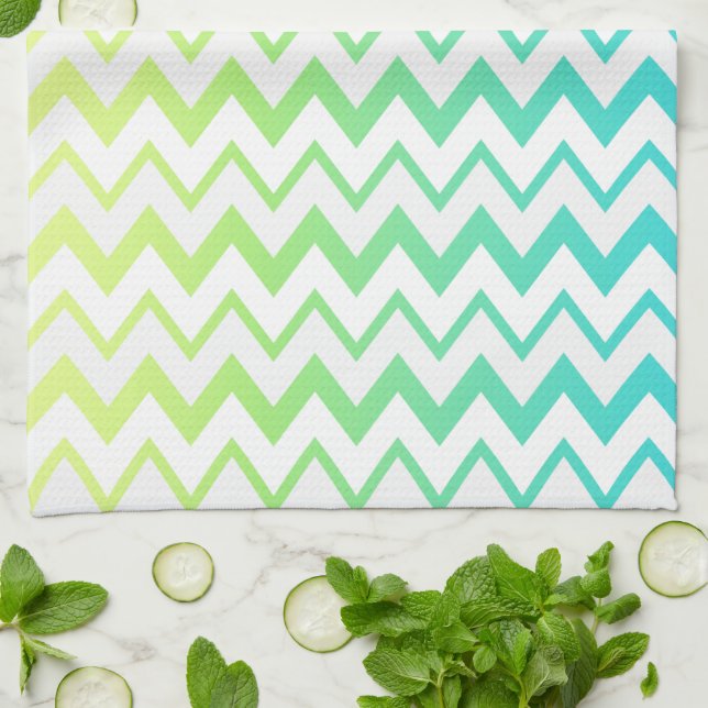 Chevron pattern green teal aqua ombre elegant kitchen towel (Folded)