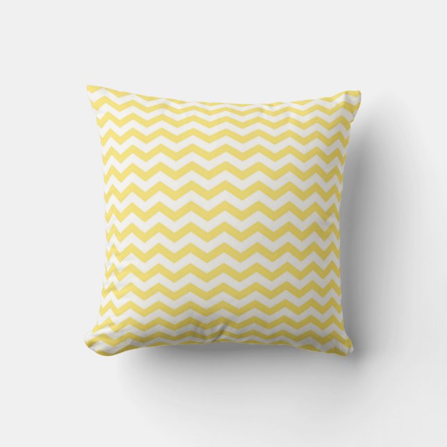 Chevron Pattern in Lemon Yellow and White Throw Pillow (Front)
