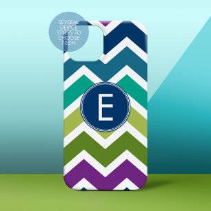 Chevron Pattern in Peacock Colours Custom Monogram iPhone 15 Case
