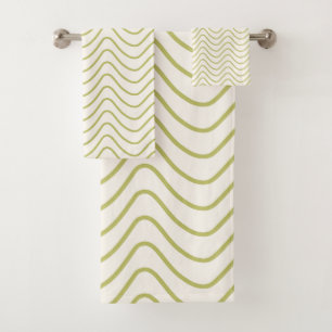 Chevron Pattern Lime Green on Cream White Zigzag Bath Towel Set