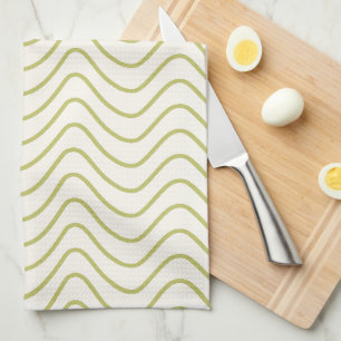 Chevron Pattern Lime Green on Cream White Zigzag Kitchen Towel