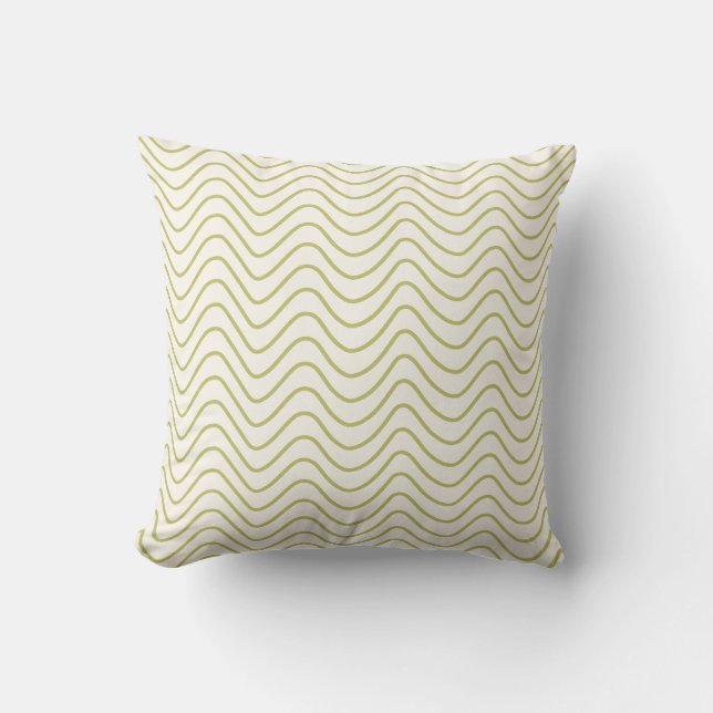 Chevron Pattern Lime Green on Cream White Zigzag Throw Pillow (Front)