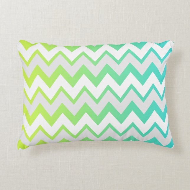 Chevron pattern lime green teal aqua ombre elegant decorative pillow (Front)