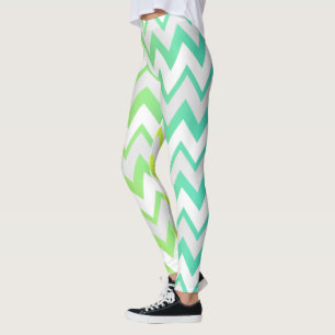 Chevron pattern lime green teal aqua ombre elegant leggings