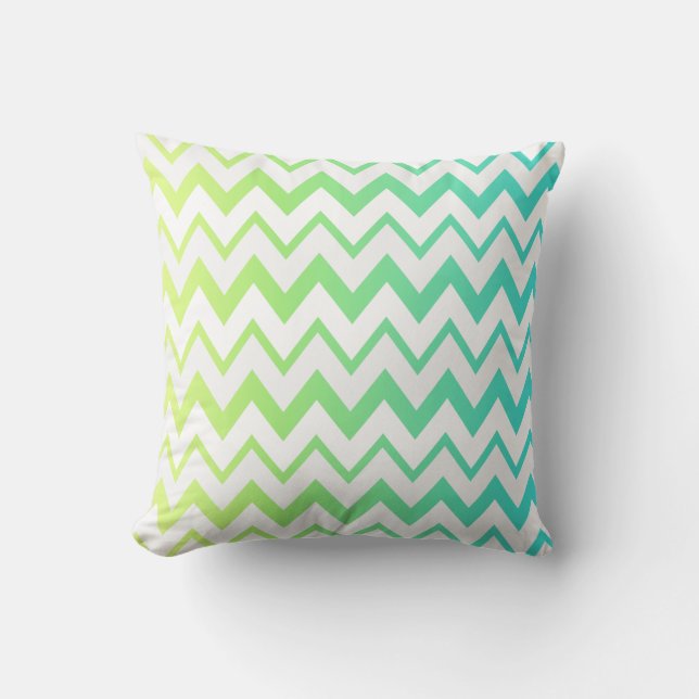 Chevron pattern lime green teal aqua ombre elegant throw pillow (Front)