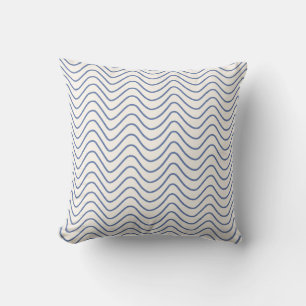 Chevron Pattern Minimal Line Blue on Cream White Throw Pillow