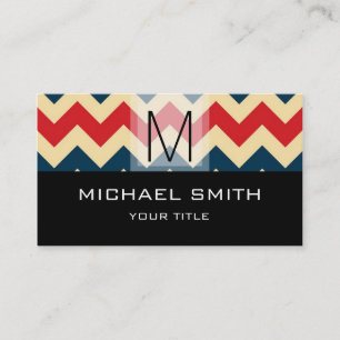 Chevron Pattern Modern Black Monogram #10 Business Card