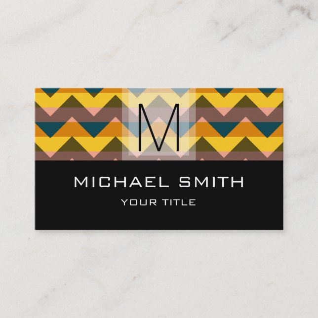Chevron Pattern Modern Black Monogram #11 Business Card (Front)