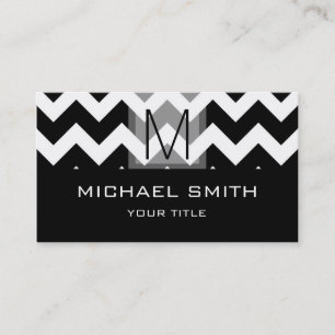 Chevron Pattern Modern Black Monogram #7 Business Card