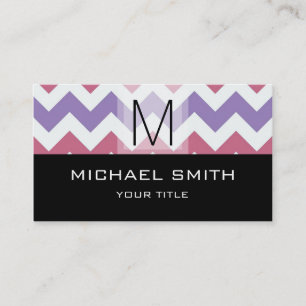 Chevron Pattern Modern Black Monogram Business Card