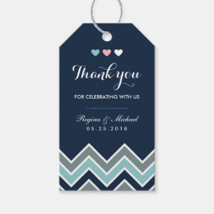 Chevron Pattern Navy Blue Bridal Shower Gift Tag