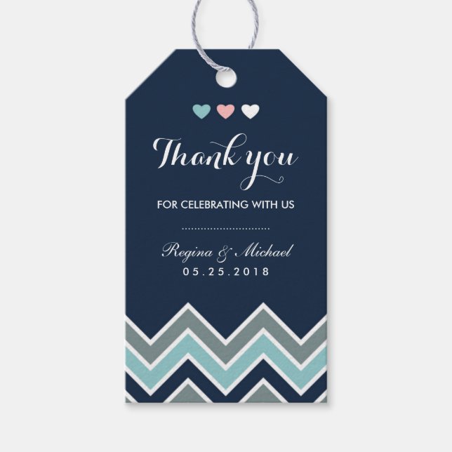 Chevron Pattern Navy Blue Bridal Shower Gift Tag (Front)
