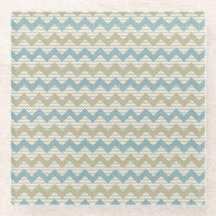 Chevron pattern on linen texture glass coaster