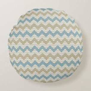Chevron pattern on linen texture round pillow