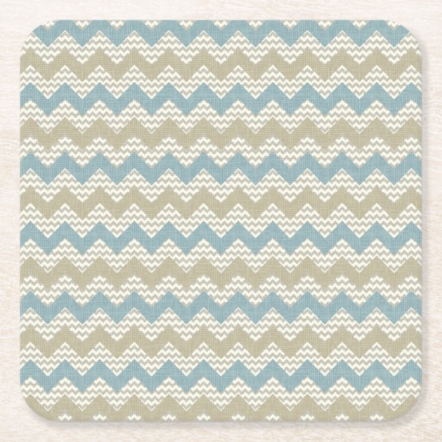 Chevron pattern on linen texture square paper coaster (Front)