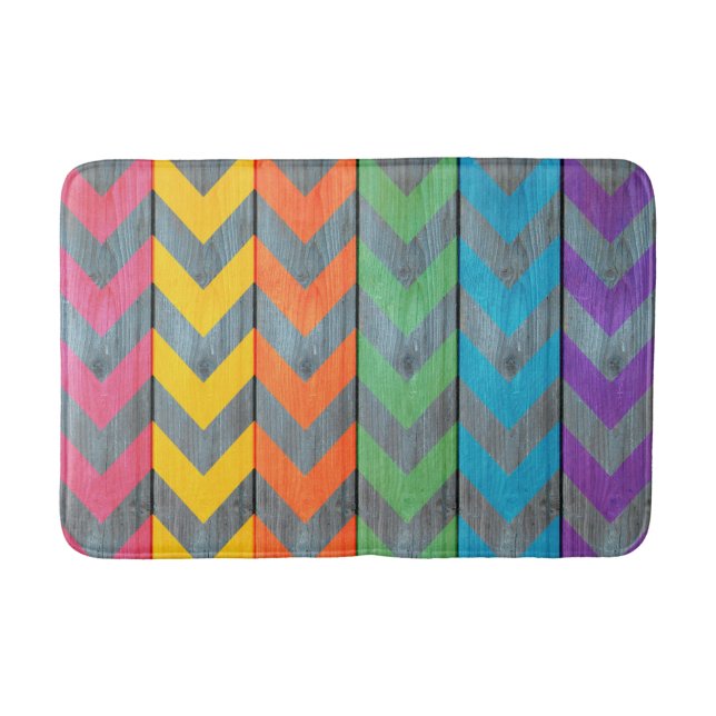 Chevron Pattern On Wood Texture by Shirley Taylor Bath Mat (Front)
